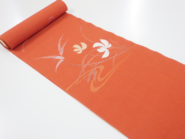 JAPANESE KIMONO / ANTIQUE BOLT FOR NAGOYA OBI / WOVEN STREAM & FLOWER